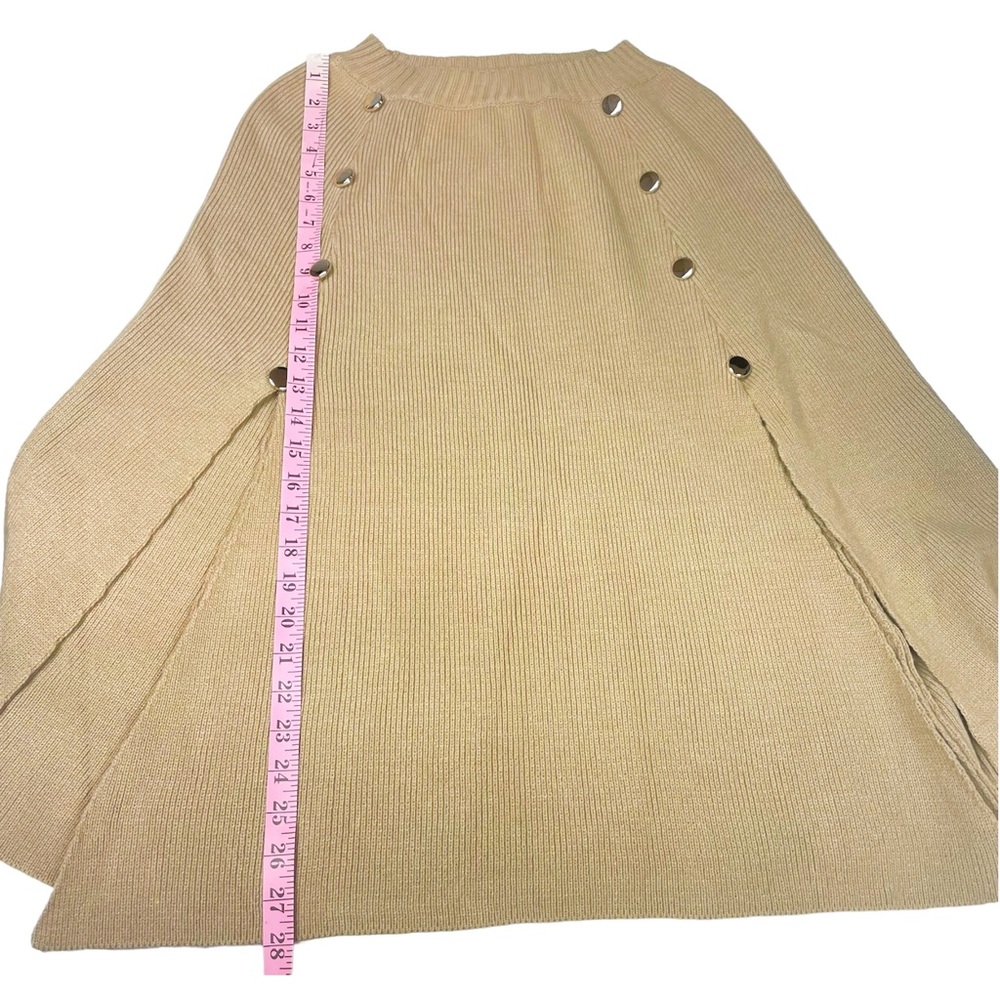 Modena Chic One Size Crew Neck Knit Pullover Cape in Light Caramel Tan - Picture 6 of 8